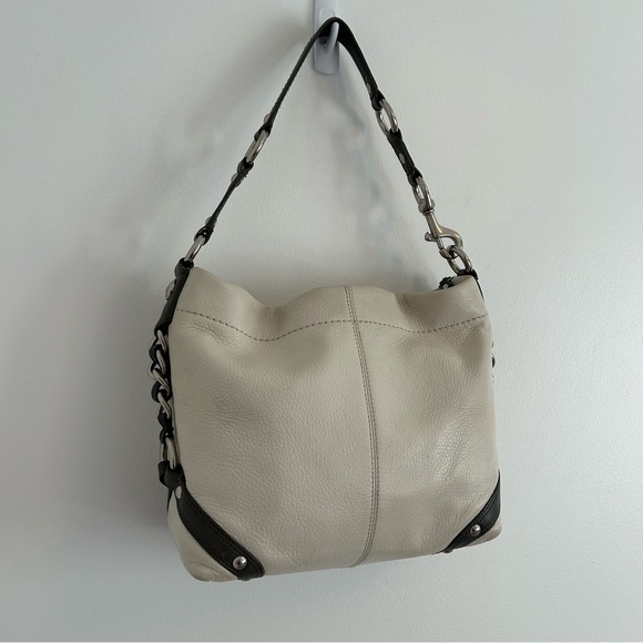 COACH Carly Leather Shoulder Bag Cream Dark Gray - Picture 1 of 12